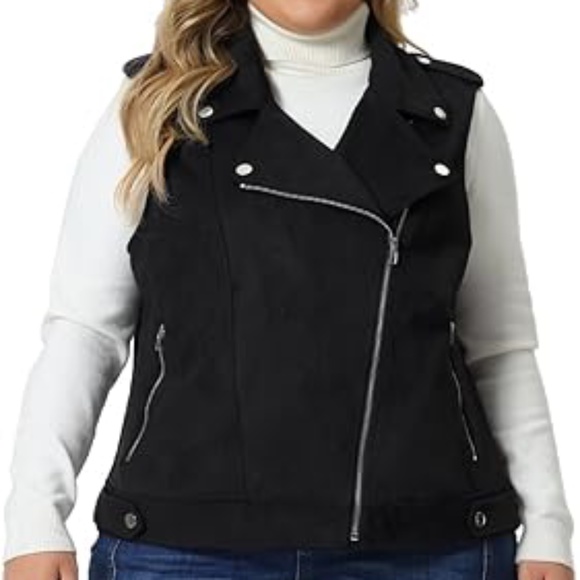 Agnes Orinda Black Faux Suede Stretch Moto Vest Size 3X - Picture 1 of 5